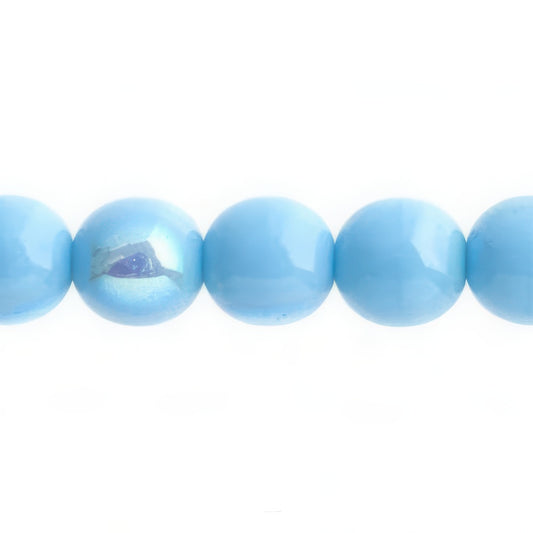Czech Round Druk Beads 10mm Opaque Blue Turquoise AB 18/strand