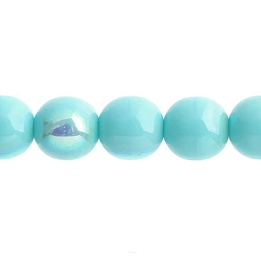 Czech Round Druk Beads 10mm Opaque Green Turquoise AB 18/strand