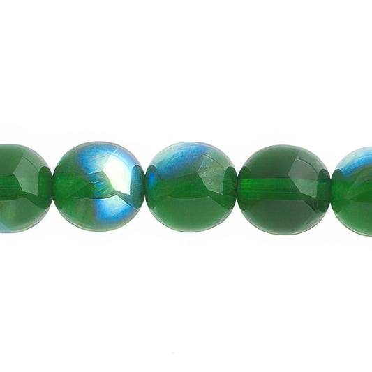 Czech Round Druk Beads 10mm Transparent Green AB 18/strand