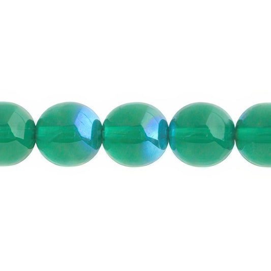 Czech Round Druk Beads 10mm Transparent Emerald AB 18/strand