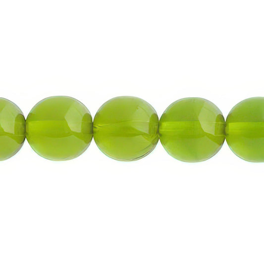 Czech Round Druk Beads 10mm Transparent Olivine 18/strand