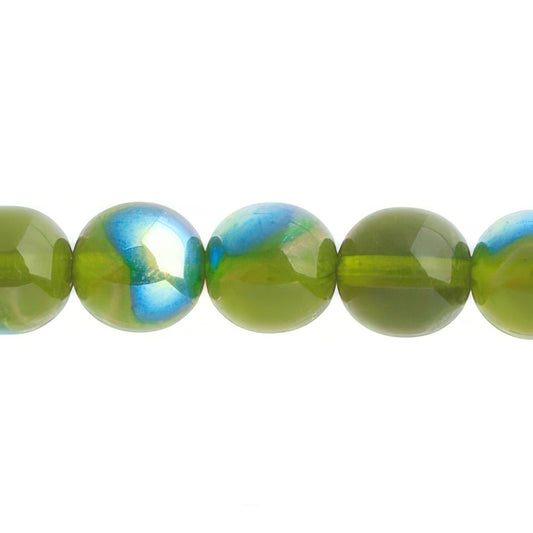 Czech Round Druk Beads 10mm Transparent Olivine AB 18/strand