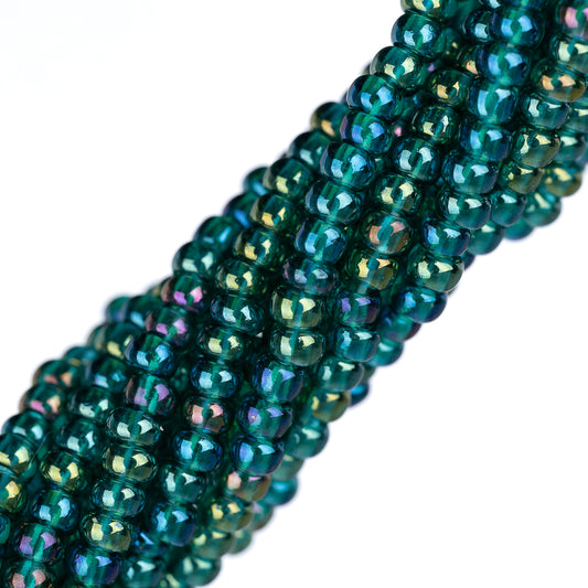 Perles de rocaille tchèques 11/0 #34950 vert sarcelle transparent AB 6 brins Hank
