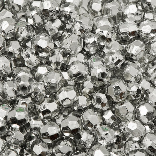 Faceted Plastic Beads 6mm Metallic Silver 1000/pk