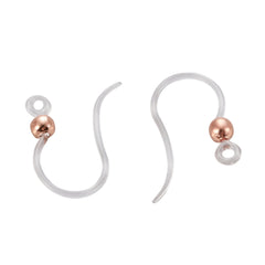 Fish Hook Ear Wire Plastic 16mm Rose Gold Bead 100/pk