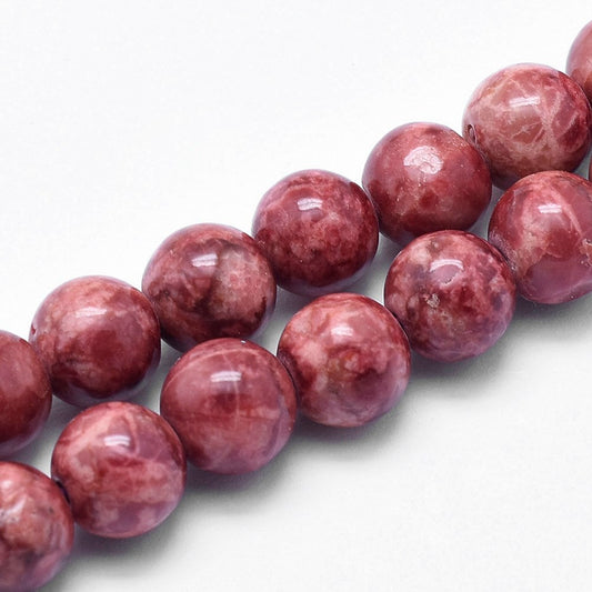 Marble Cranberry Beads 8mm Round (Natural/Dyed) 15-16" Strand