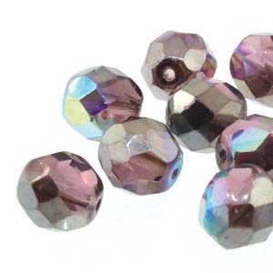 Fire Polished 8mm Light Amethyst Graphite Rainbow 20/Strand
