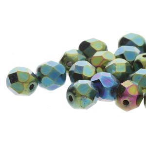 Fire Polished 8mm Jet Green Iris 20/Strand