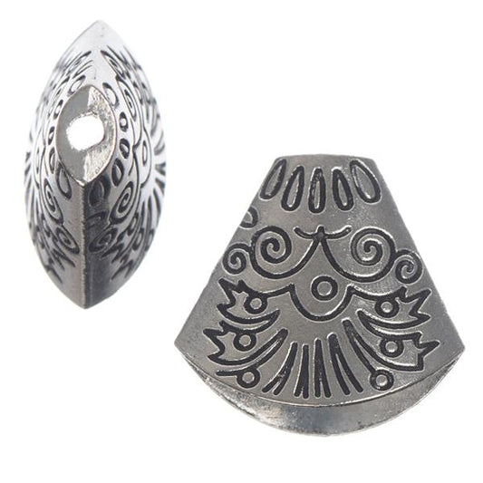 Cone Caps Patterned Fan 18x20mm Antique Silver 2/pk