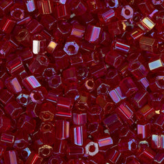 10/0 Czech 2 Cut Seed Beads Transparent Red AB 22g