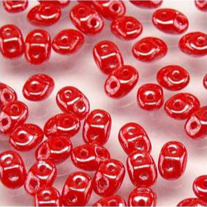 Tchèque Miniduo Perles 8g Corail Rouge Blanc Lustre