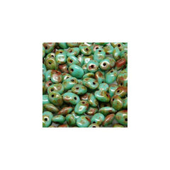 Czech Superuno Beads 22g Turquoise Green Travertine Dark