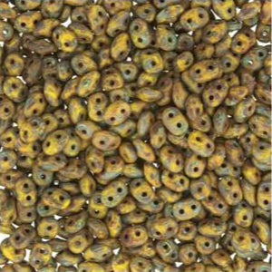 *Czech Miniduo Beads Lemon Dark Travertine 8g