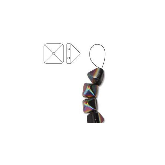 Perles clous pyramide tchèques 6mm 25/fil - Jet Vitrail