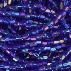 10/0 Czech 3 Cut Seed Beads Transparent Iris Navy Blue Hank