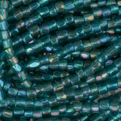 10/0 Czech 3 Cut Seed Beads Transparent Iris Green Hank