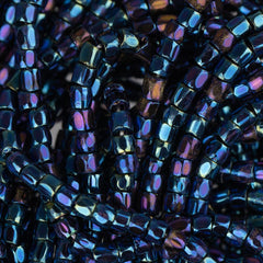 10/0 Czech 3 Cut Seed Beads Metallic Iris Navy Blue Hank
