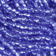 10/0 Czech 3 Cut Seed Beads Transparent Luster Blue Hank