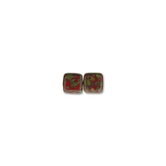 6mm Czech Tile Beads Picasso Coral Red 25/Strand