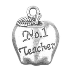 3/4" No 1 Teacher Apple Charm 5/pk