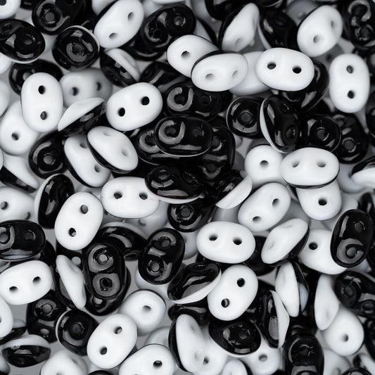 Czech Superduo Perles 24g Duos Noirs / Blancs