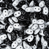 Czech Superduo Perles 24g Duos Noirs / Blancs