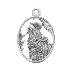 1 1/8" Howling Wolf Oval Metal Pendant 5/pk