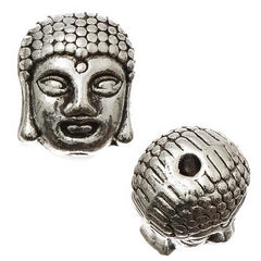 Buddha 9x11mm, Ant Silver Metal Beads 5/pk
