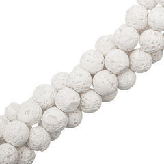 10mm Lava White (Natural/Bleached) Beads 15-16" Strand