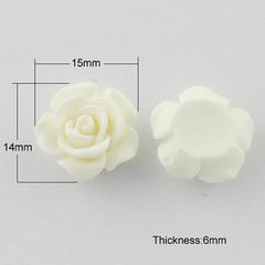 15mm White Flower Resin Cabochons 10/pk