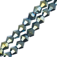 Crystal Lane Bicone 4mm Opaque Green Iris 2x7" Strand
