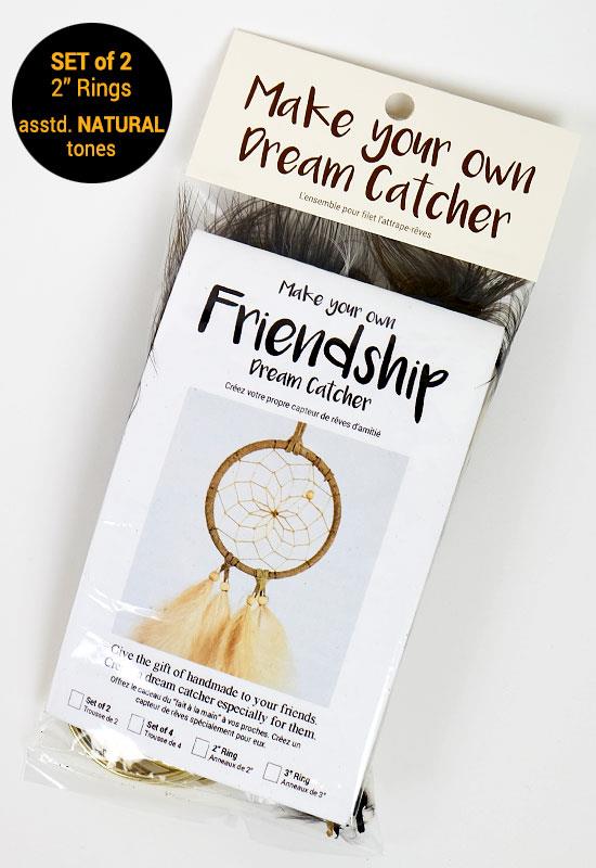 Friendship dream catcher kit package showing two small natural-toned dream catcher designs