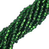 Perles de rocaille tchèques 11/0 #34972 vert moyen doublé d'argent 6 brins Hank