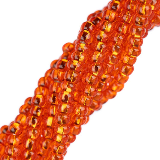 Perles de rocaille tchèques 11/0 #34983 Orange doublée d'argent 6 brins Hank
