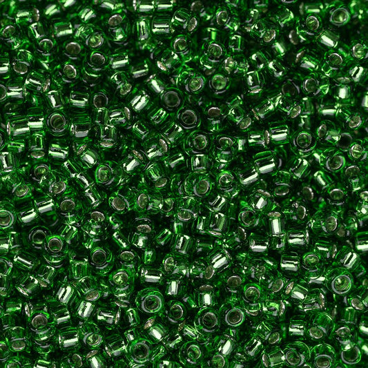 Perles de rocaille Toho 15/0 # 27B vert gazon doublé d'argent flacon de 8 à 9 g