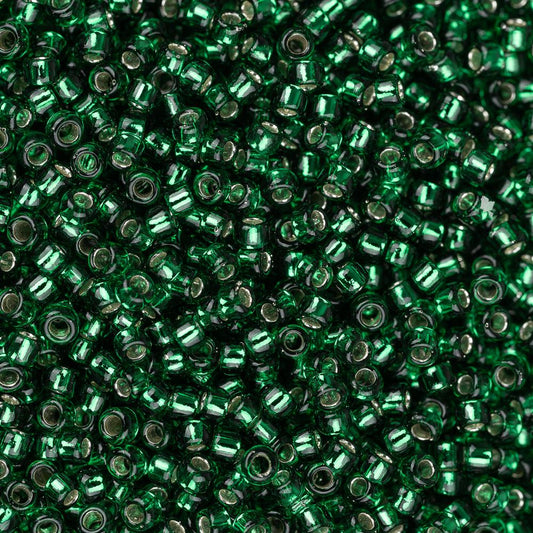 Perles de rocaille Toho 15/0 # 36 émeraude verte doublée d'argent fiole de 8 à 9 g
