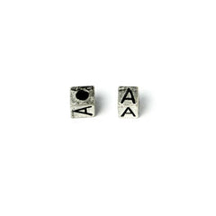 Cube 7mm, Letter "A" Ant Silver Metal Bead