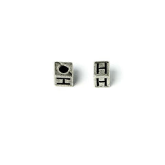 Cube 7mm, Letter "H" Ant Silver Metal Bead