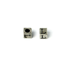 Cube 7mm, Letter "L" Ant Silver Metal Bead