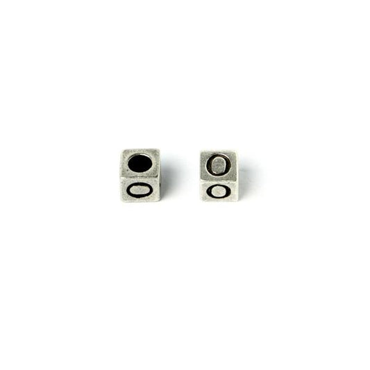 Cube 7mm, Letter "O" Ant Silver Metal Bead