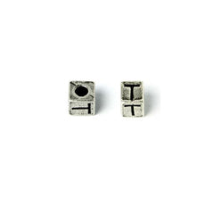 Cube 7mm, Letter "T" Ant Silver Metal Bead