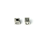 Cube 7mm, Letter "U" Ant Silver Metal Bead