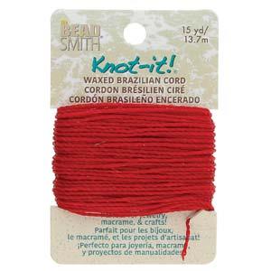 Knot It Cordon Brésilien Ciré 1mm Rouge Foncé Carte 15yd