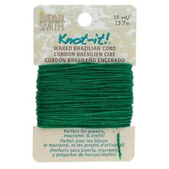 Knot It Waxed Brazilian Cord 1mm Evergreen 15yd Card