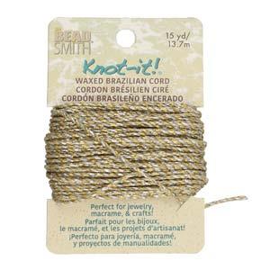 Knot It Cordon Brésilien Ciré 1mm Métallique Or/Argent 15yd Carte