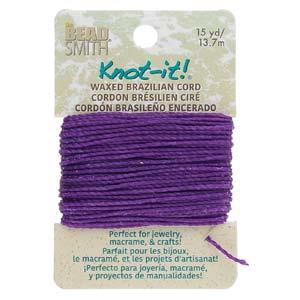 Knot It Cordon Brésilien Ciré 1mm Violet Fluo 15yd Carte