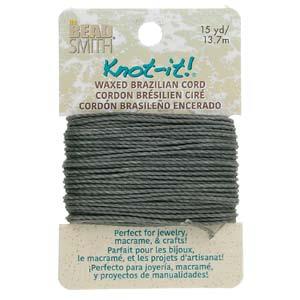 Knot It Cordon Brésilien Ciré 1mm Gris Foncé 15yd Carte