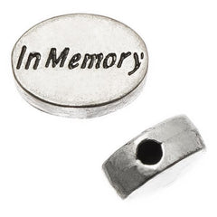 Oval 8x11mm, "In Memory" Metal Bead