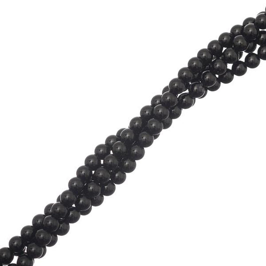 Perles d'agate noire de 4 mm (naturelles/teintes) brin de 15 à 16 po