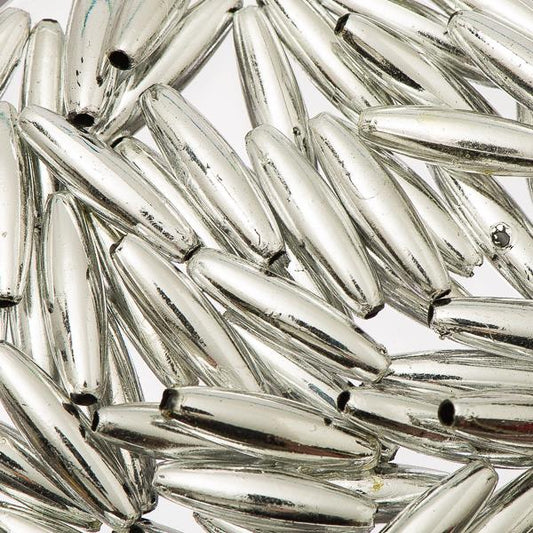Perles spaghetti en plastique 500/pqt - Argent métallique